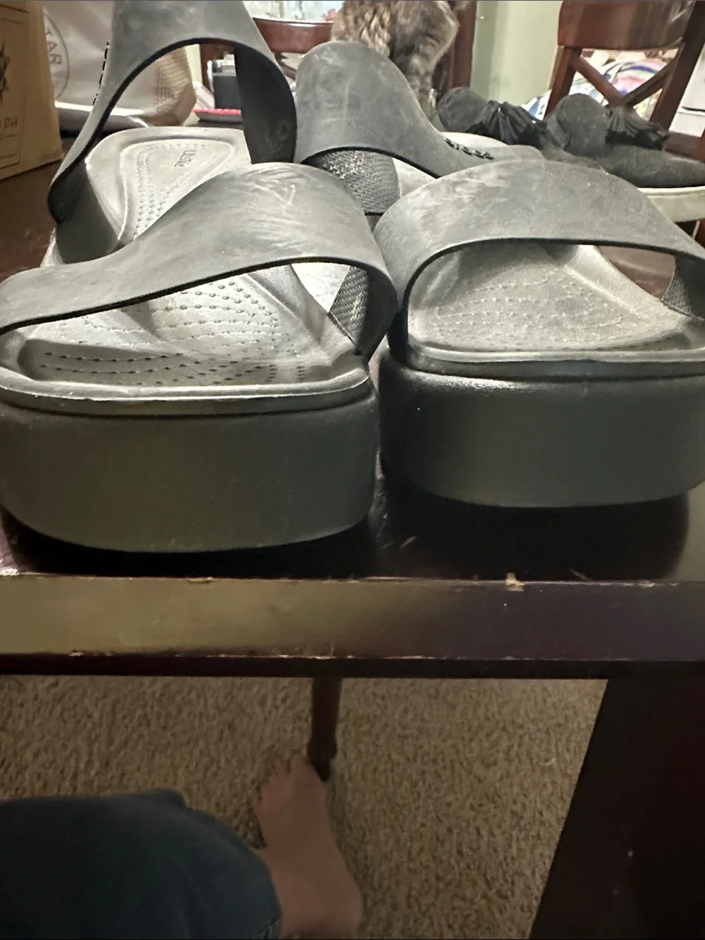 CROCS Women’s Charcoal Double-Strap Wedge Slides